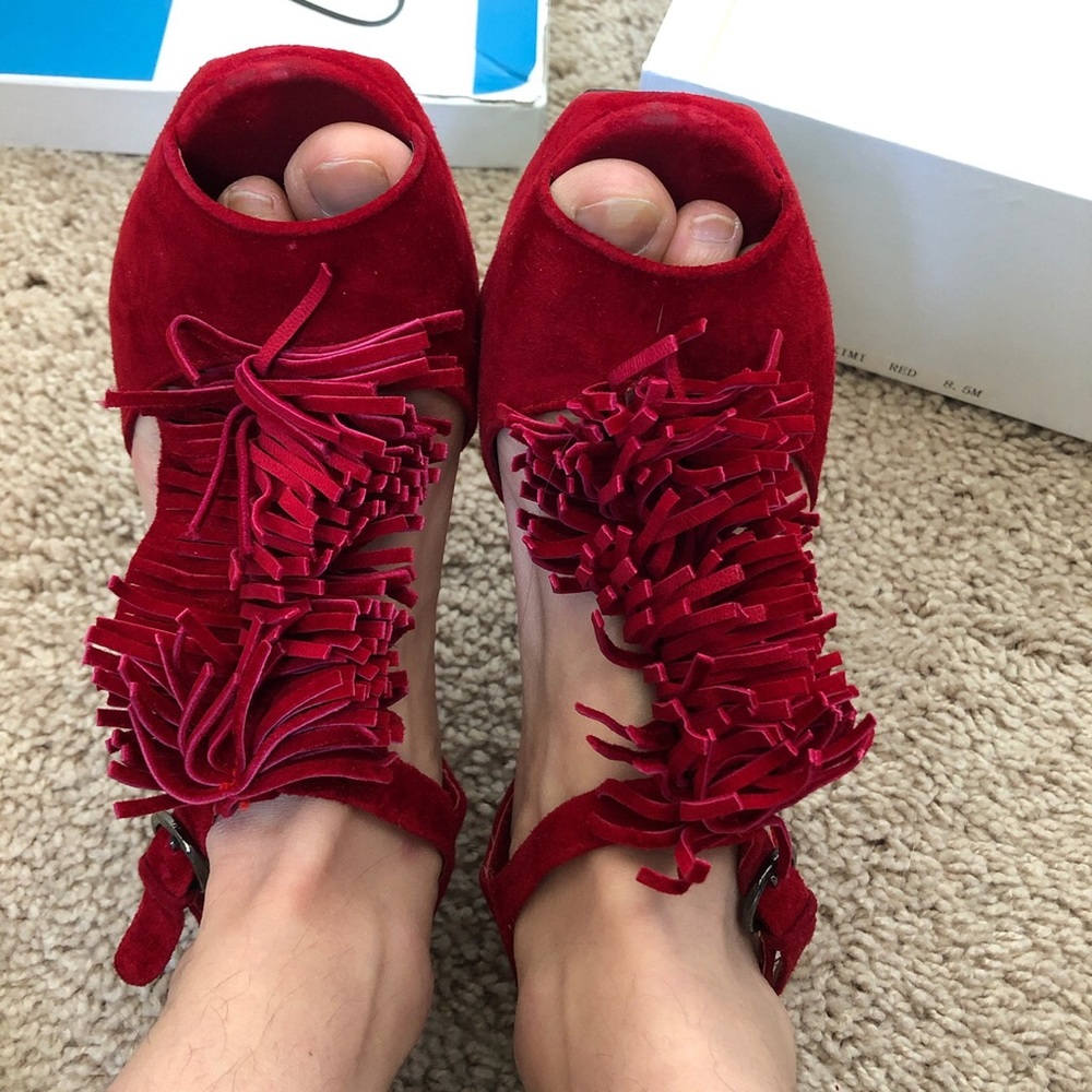 Red Suede Jeffrey Campbell Heels - Picture 2 of 4